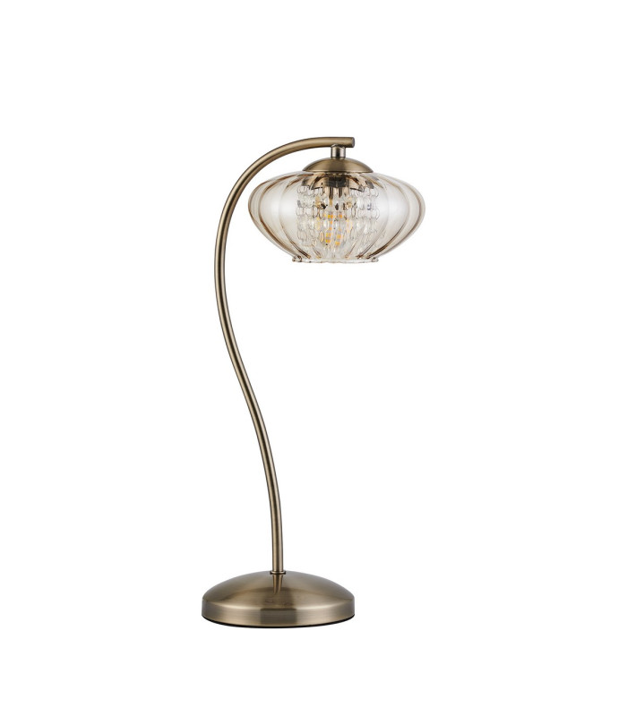 Bayside Crystal Table Lamp 1 Light G9 Antique Brass & Cognac Glass & Clear Crystal-3