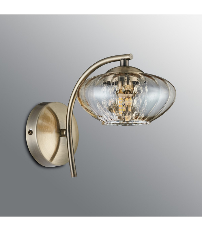 Bayside Wall Lamp 1 Light G9 Antique Brass/Cognac Glass/Clear Crystal-7