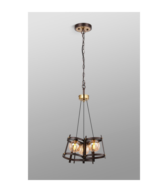 Rego 36cm Pendant 3 Drop 3 Light G9 Brown Oxide/Bronze/Cognac Glass-3