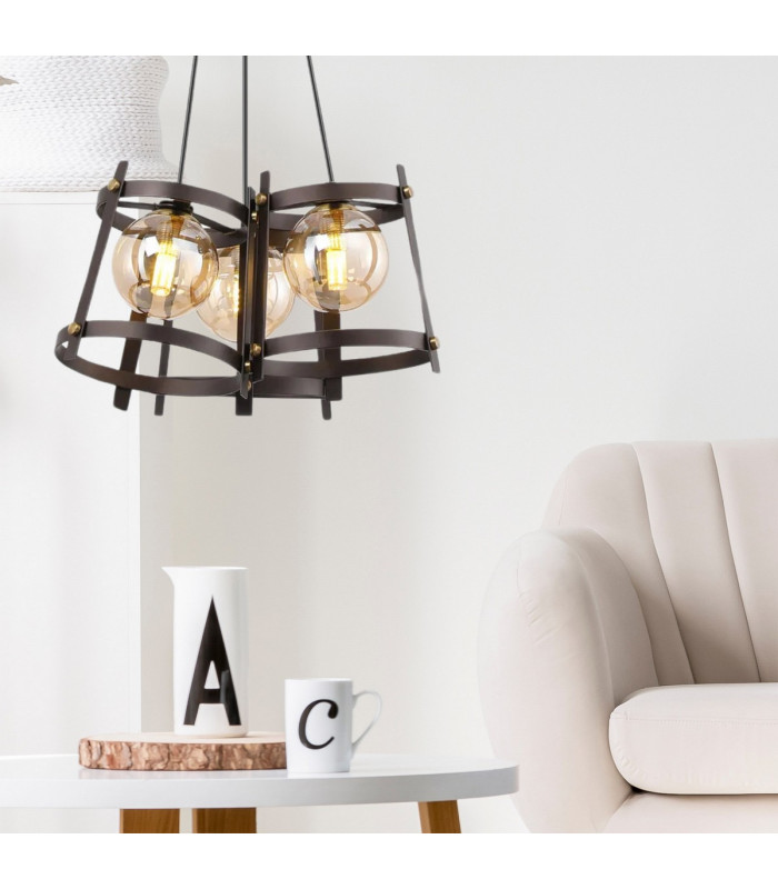 Rego 36cm Pendant 3 Drop 3 Light G9 Brown Oxide/Bronze/Cognac Glass-4