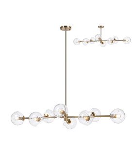 Maspeth Linear Fixed Multi Height Pendant/Semi Flush Double Cut Glass 8 x E14 Antique Gold/Clear-1