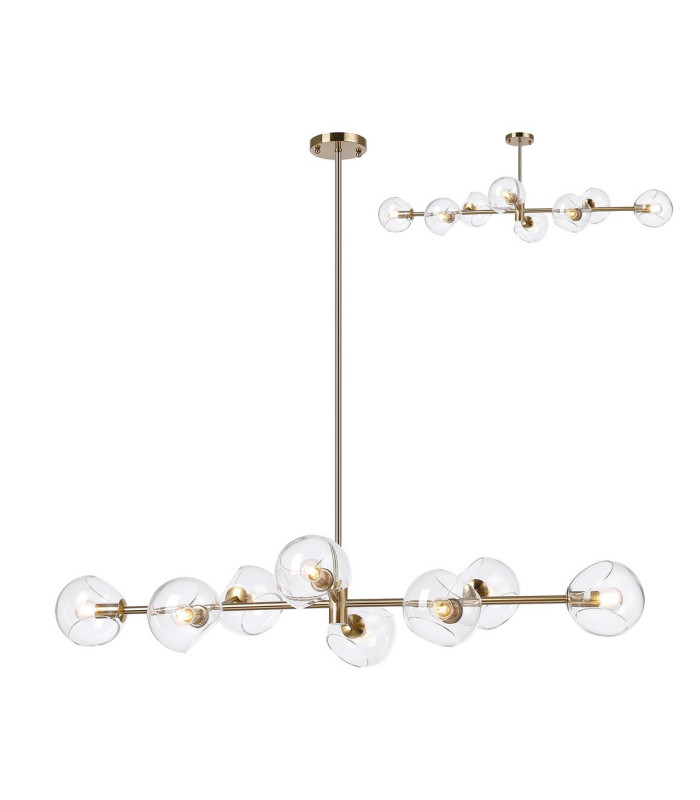 Maspeth Linear Fixed Multi Height Pendant/Semi Flush Double Cut Glass 8 x E14 Antique Gold/Clear-1