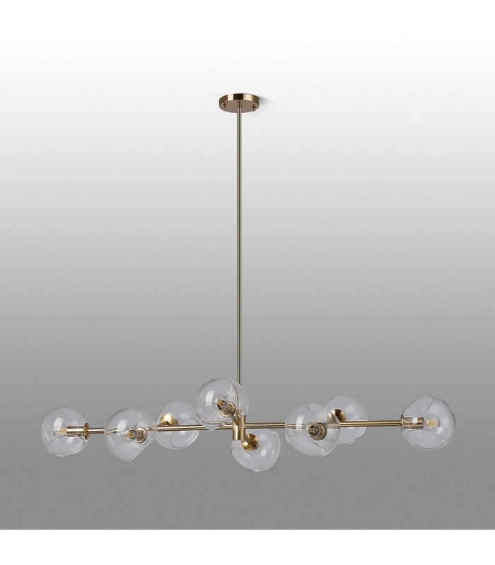 Maspeth Linear Fixed Multi Height Pendant/Semi Flush Double Cut Glass 8 x E14 Antique Gold/Clear-11
