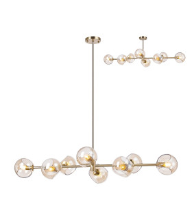 Maspeth Linear Fixed Multi Height Pendant/Semi Flush Double Cut Glass 8 x E14 Antique Gold/Cognac-1