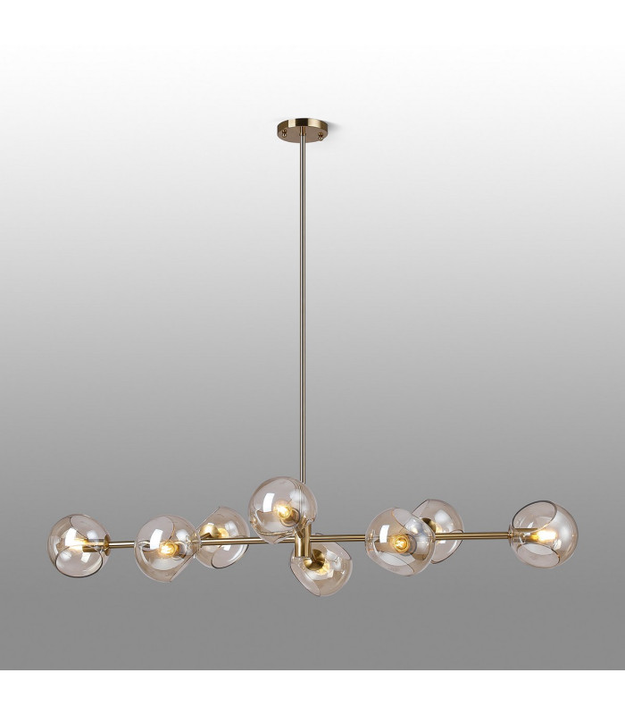 Maspeth Linear Fixed Multi Height Pendant/Semi Flush Double Cut Glass 8 x E14 Antique Gold/Cognac-3