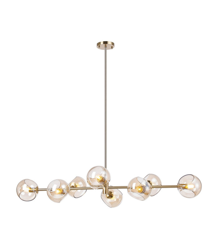 Maspeth Linear Fixed Multi Height Pendant/Semi Flush Double Cut Glass 8 x E14 Antique Gold/Cognac-5
