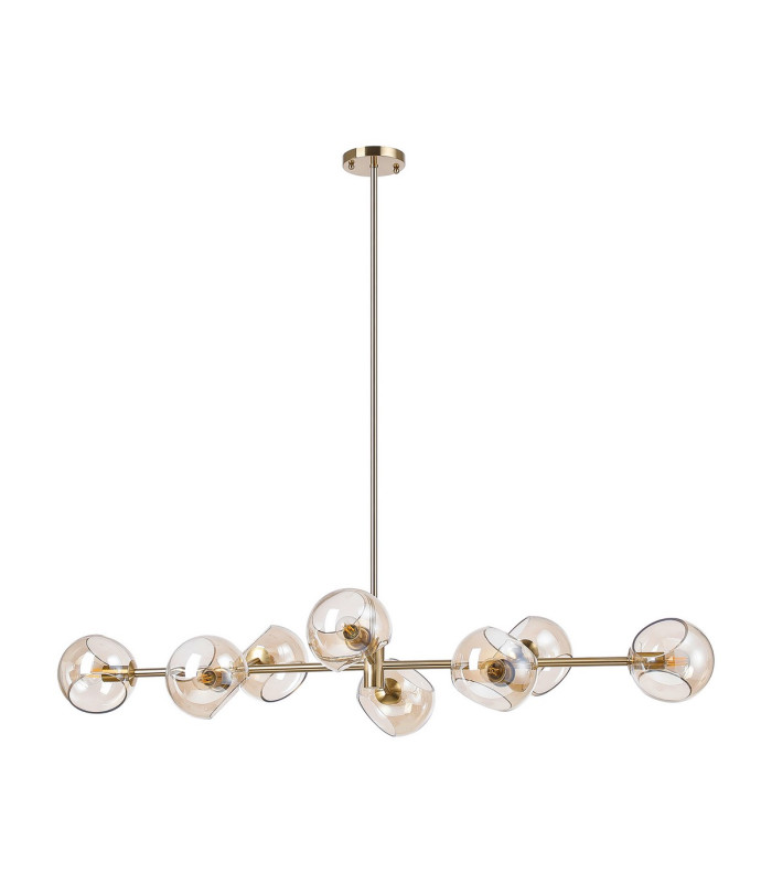 Maspeth Linear Fixed Multi Height Pendant/Semi Flush Double Cut Glass 8 x E14 Antique Gold/Cognac-9