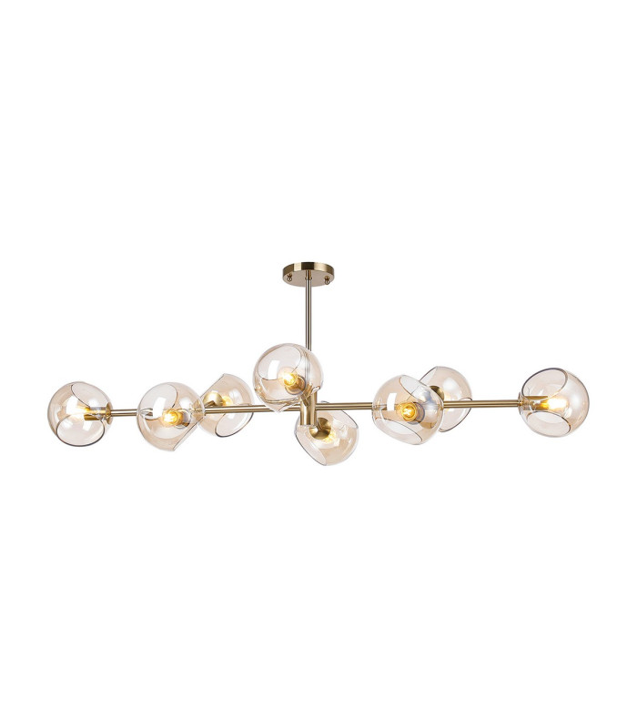 Maspeth Linear Fixed Multi Height Pendant/Semi Flush Double Cut Glass 8 x E14 Antique Gold/Cognac-10