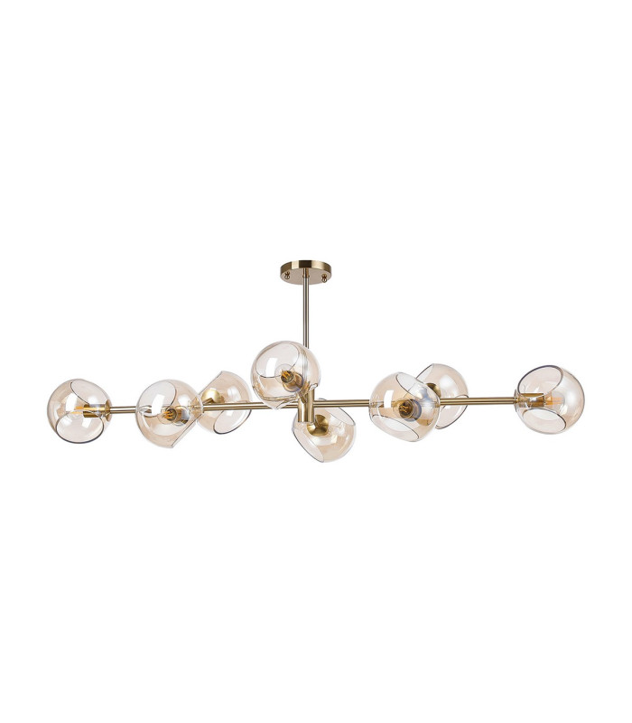 Maspeth Linear Fixed Multi Height Pendant/Semi Flush Double Cut Glass 8 x E14 Antique Gold/Cognac-11