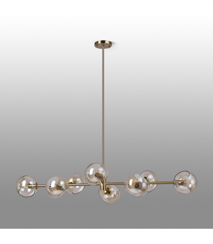 Maspeth Linear Fixed Multi Height Pendant/Semi Flush Double Cut Glass 8 x E14 Antique Gold/Cognac-12