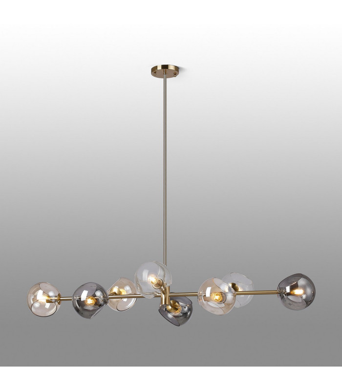 Maspeth Linear Fixed Multi Height Pendant/Semi Flush Double Cut Glass 8 x E14 Antique Gold/Cognac/Clear/Smoke-3
