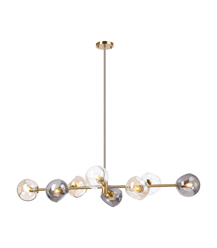 Maspeth Linear Fixed Multi Height Pendant/Semi Flush Double Cut Glass 8 x E14 Antique Gold/Cognac/Clear/Smoke-5
