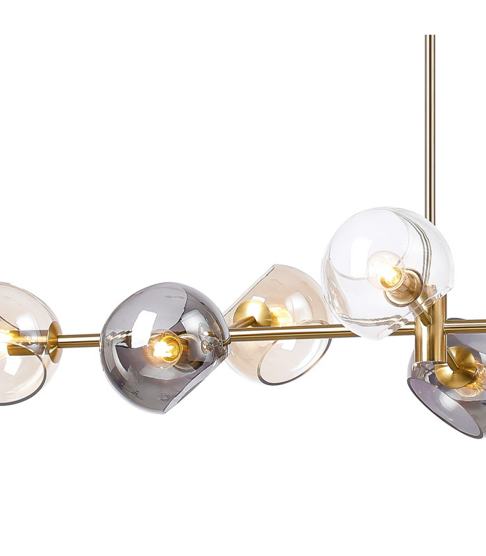 Maspeth Linear Fixed Multi Height Pendant/Semi Flush Double Cut Glass 8 x E14 Antique Gold/Cognac/Clear/Smoke-7