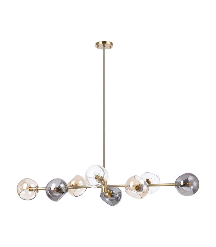 Maspeth Linear Fixed Multi Height Pendant/Semi Flush Double Cut Glass 8 x E14 Antique Gold/Cognac/Clear/Smoke-9