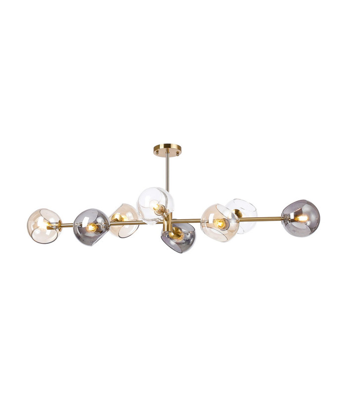 Maspeth Linear Fixed Multi Height Pendant/Semi Flush Double Cut Glass 8 x E14 Antique Gold/Cognac/Clear/Smoke-10