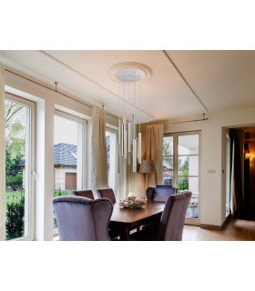 Integrated LED 9 Light Cluster Drop Ceiling Pendant Matt White, Gold - 1