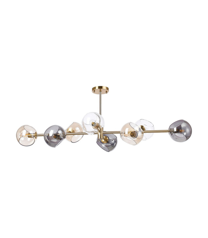 Maspeth Linear Fixed Multi Height Pendant/Semi Flush Double Cut Glass 8 x E14 Antique Gold/Cognac/Clear/Smoke-11