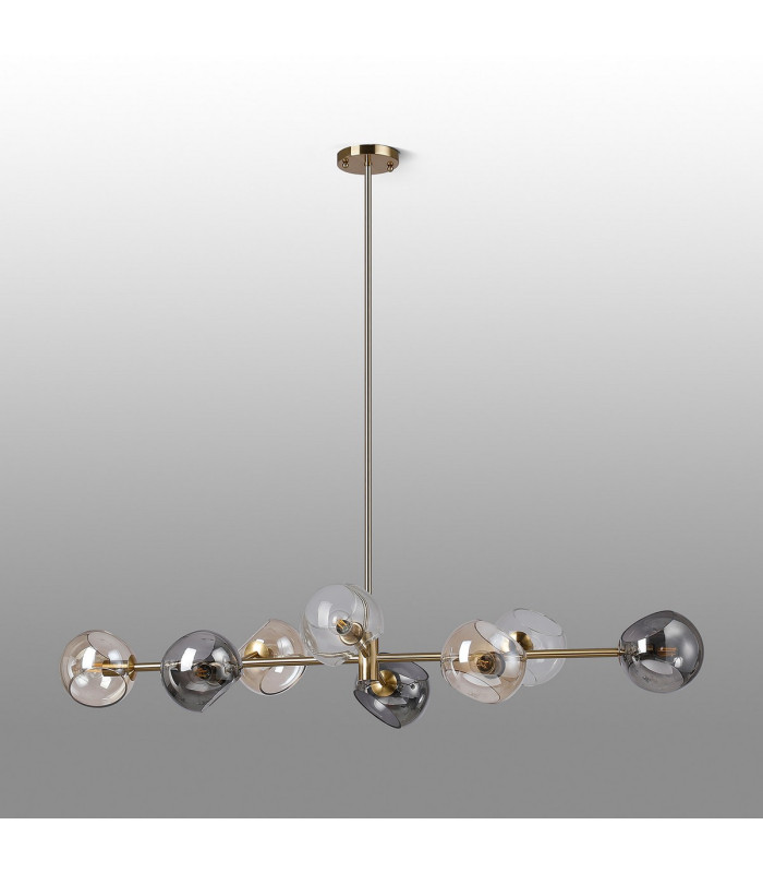 Maspeth Linear Fixed Multi Height Pendant/Semi Flush Double Cut Glass 8 x E14 Antique Gold/Cognac/Clear/Smoke-12