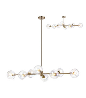 Maspeth Linear Fixed Multi Height Pendant/Semi Flush Double Cut Glass 8 x E14 Antique Gold/Iridescent-1