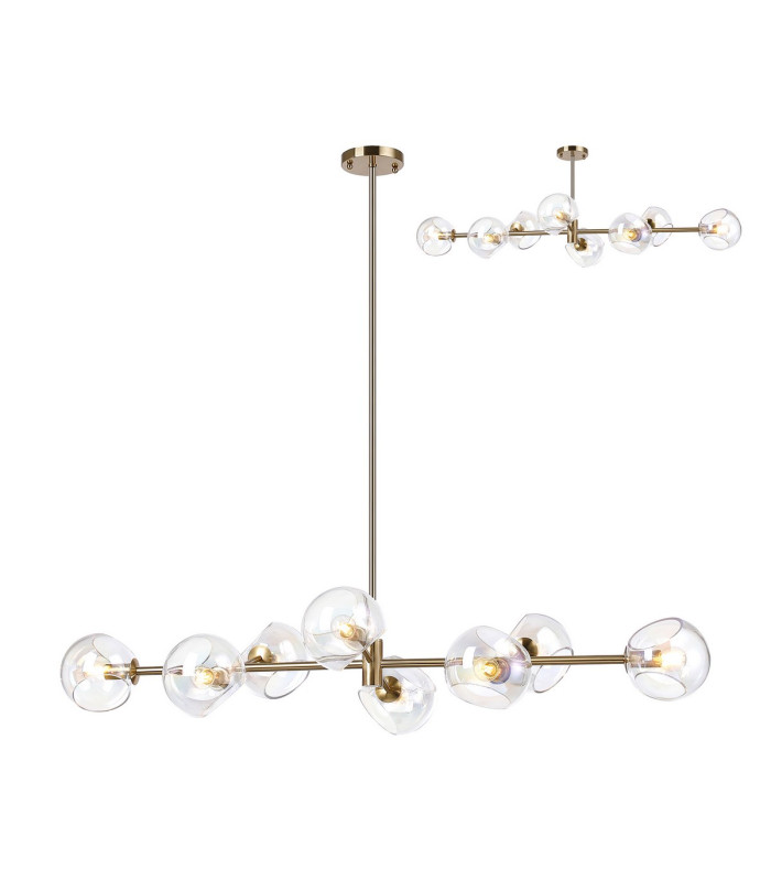 Maspeth Linear Fixed Multi Height Pendant/Semi Flush Double Cut Glass 8 x E14 Antique Gold/Iridescent-1