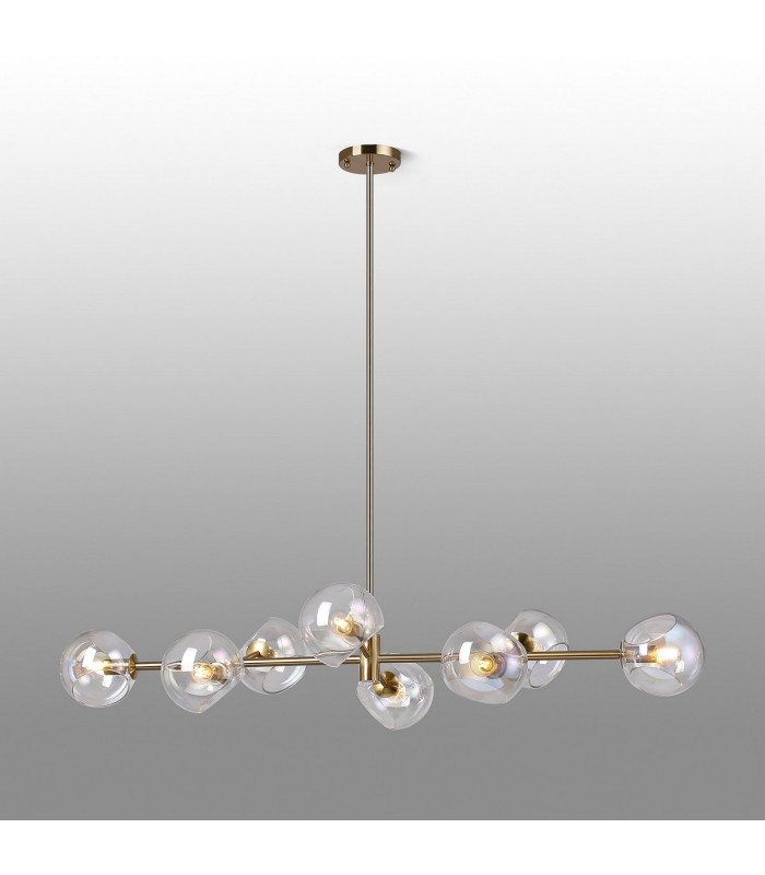 Maspeth Linear Fixed Multi Height Pendant/Semi Flush Double Cut Glass 8 x E14 Antique Gold/Iridescent-3