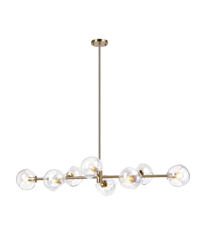 Maspeth Linear Fixed Multi Height Pendant/Semi Flush Double Cut Glass 8 x E14 Antique Gold/Iridescent-5