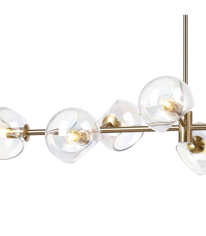 Maspeth Linear Fixed Multi Height Pendant/Semi Flush Double Cut Glass 8 x E14 Antique Gold/Iridescent-7
