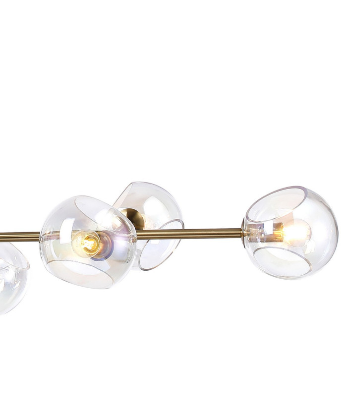 Maspeth Linear Fixed Multi Height Pendant/Semi Flush Double Cut Glass 8 x E14 Antique Gold/Iridescent-8