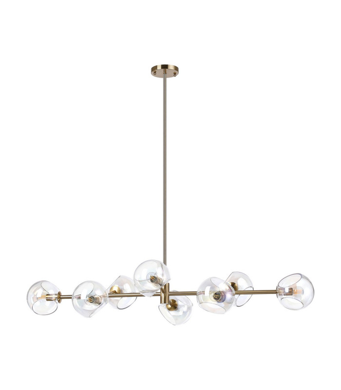 Maspeth Linear Fixed Multi Height Pendant/Semi Flush Double Cut Glass 8 x E14 Antique Gold/Iridescent-9