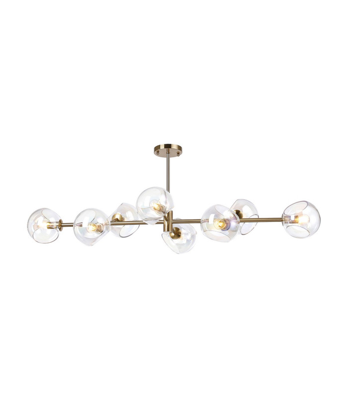 Maspeth Linear Fixed Multi Height Pendant/Semi Flush Double Cut Glass 8 x E14 Antique Gold/Iridescent-10