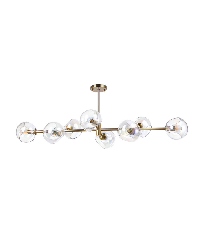 Maspeth Linear Fixed Multi Height Pendant/Semi Flush Double Cut Glass 8 x E14 Antique Gold/Iridescent-11