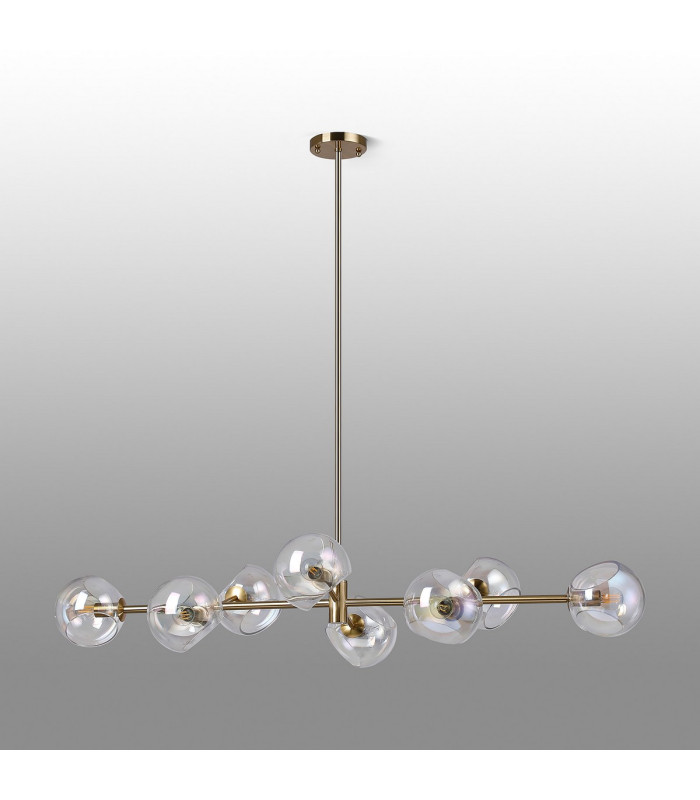 Maspeth Linear Fixed Multi Height Pendant/Semi Flush Double Cut Glass 8 x E14 Antique Gold/Iridescent-12