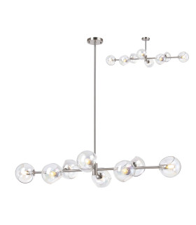 Maspeth Linear Fixed Multi Height Pendant/Semi Flush Double Cut Glass 8 x E14 Satin Nickel/Iridescent-1