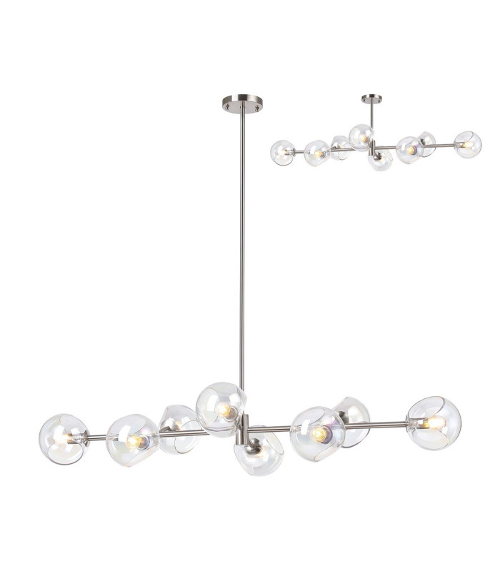 Maspeth Linear Fixed Multi Height Pendant/Semi Flush Double Cut Glass 8 x E14 Satin Nickel/Iridescent-1