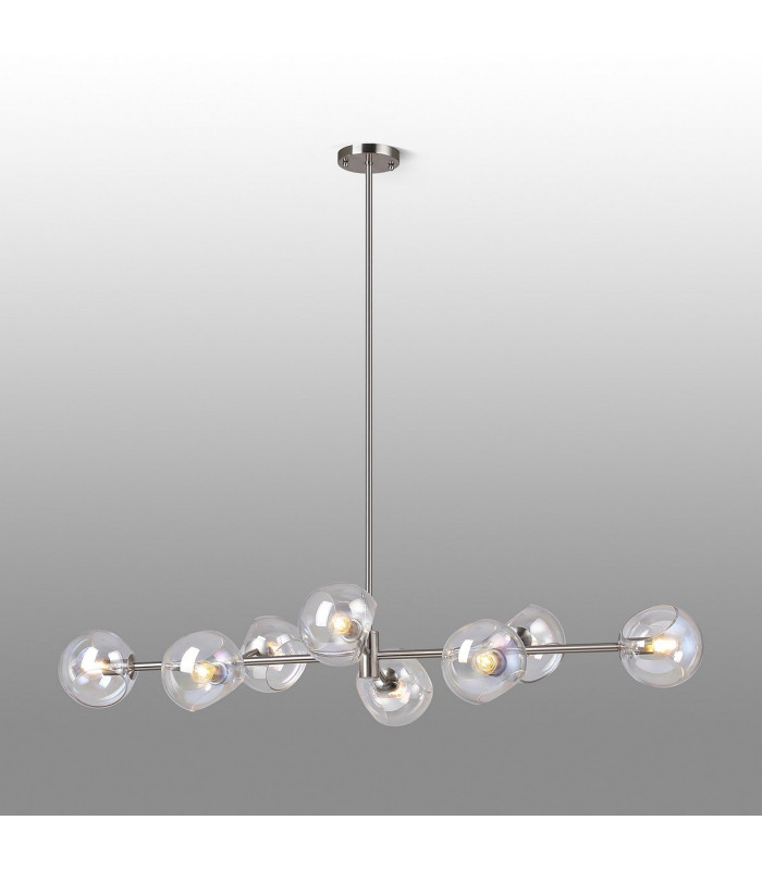 Maspeth Linear Fixed Multi Height Pendant/Semi Flush Double Cut Glass 8 x E14 Satin Nickel/Iridescent-3