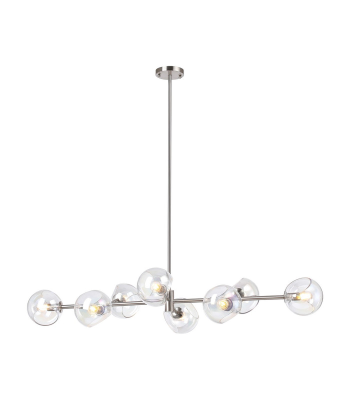 Maspeth Linear Fixed Multi Height Pendant/Semi Flush Double Cut Glass 8 x E14 Satin Nickel/Iridescent-5