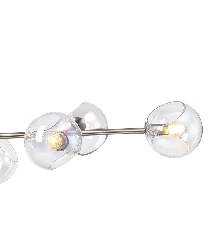 Maspeth Linear Fixed Multi Height Pendant/Semi Flush Double Cut Glass 8 x E14 Satin Nickel/Iridescent-8