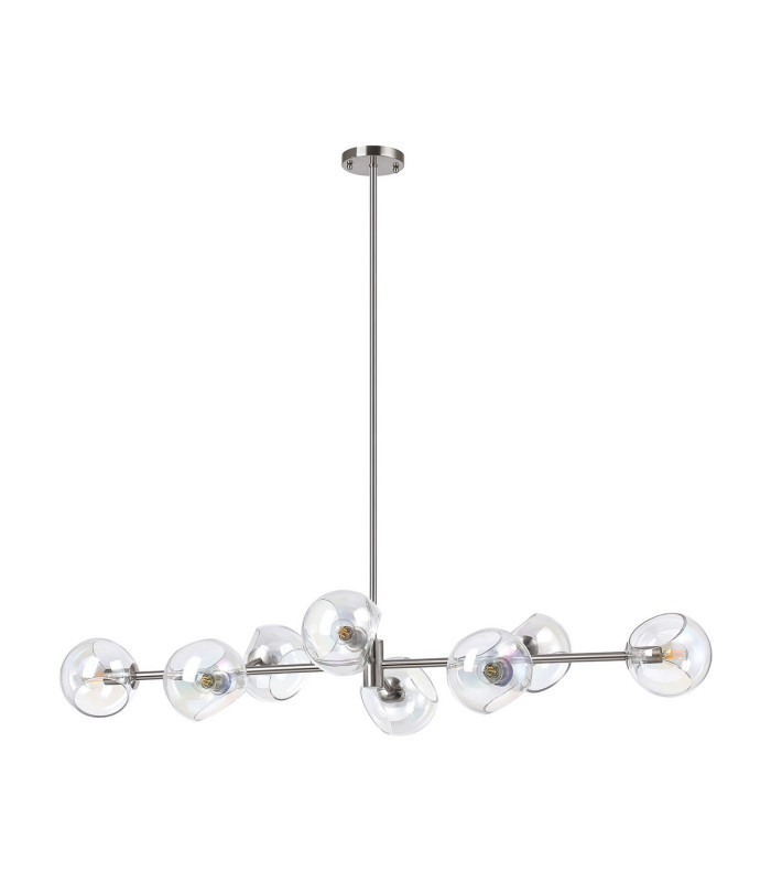 Maspeth Linear Fixed Multi Height Pendant/Semi Flush Double Cut Glass 8 x E14 Satin Nickel/Iridescent-9