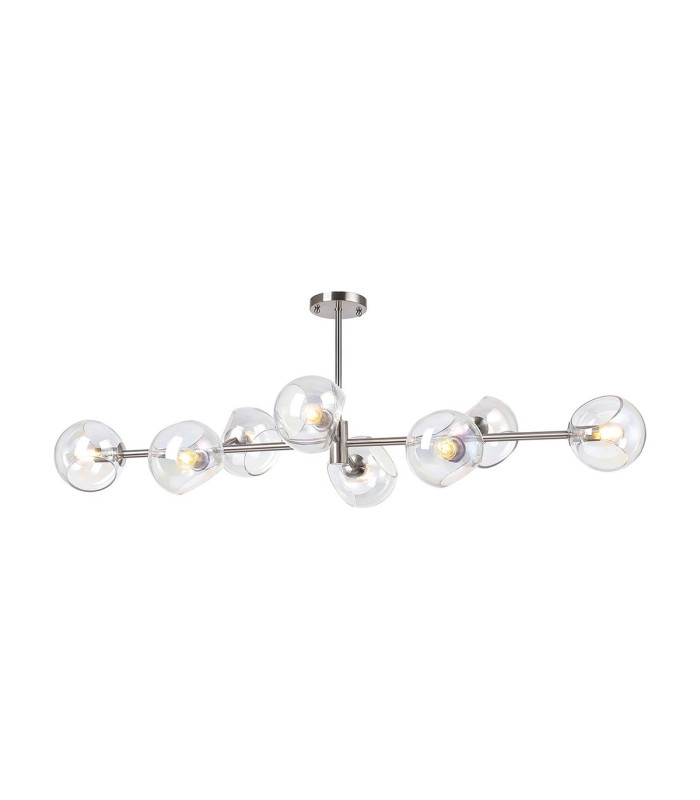 Maspeth Linear Fixed Multi Height Pendant/Semi Flush Double Cut Glass 8 x E14 Satin Nickel/Iridescent-10