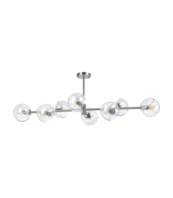 Maspeth Linear Fixed Multi Height Pendant/Semi Flush Double Cut Glass 8 x E14 Satin Nickel/Iridescent-11