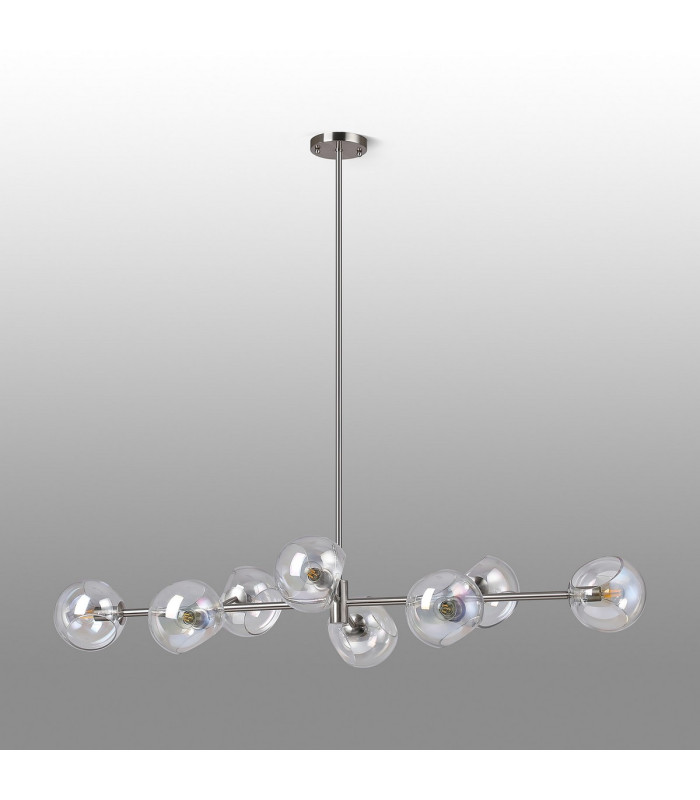 Maspeth Linear Fixed Multi Height Pendant/Semi Flush Double Cut Glass 8 x E14 Satin Nickel/Iridescent-12