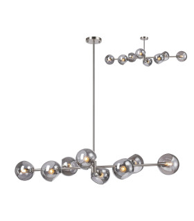 Maspeth Linear Fixed Multi Height Pendant/Semi Flush Double Cut Glass 8 x E14 Satin Nickel/Smoke-1