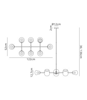 Maspeth Linear Fixed Multi Height Pendant/Semi Flush Double Cut Glass 8 x E14 Satin Nickel/Smoke-2