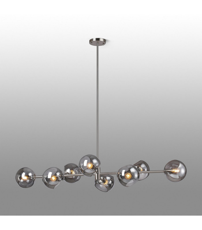 Maspeth Linear Fixed Multi Height Pendant/Semi Flush Double Cut Glass 8 x E14 Satin Nickel/Smoke-3