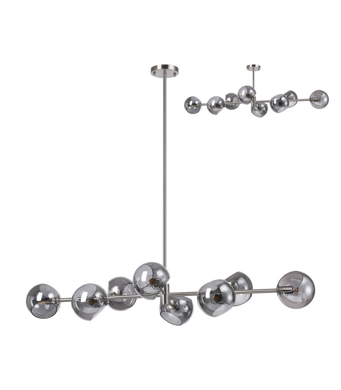 Maspeth Linear Fixed Multi Height Pendant/Semi Flush Double Cut Glass 8 x E14 Satin Nickel/Smoke-4