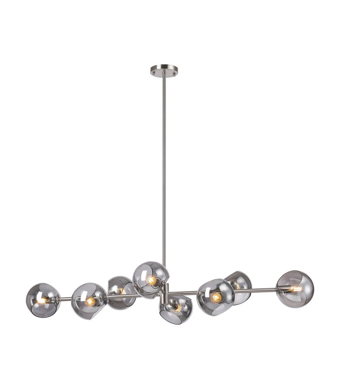 Maspeth Linear Fixed Multi Height Pendant/Semi Flush Double Cut Glass 8 x E14 Satin Nickel/Smoke-5