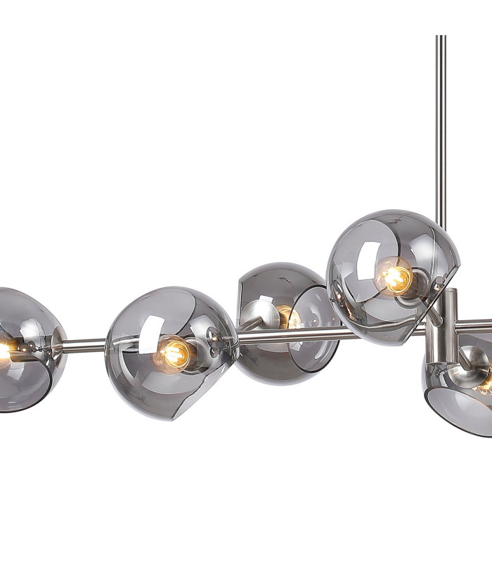 Maspeth Linear Fixed Multi Height Pendant/Semi Flush Double Cut Glass 8 x E14 Satin Nickel/Smoke-7