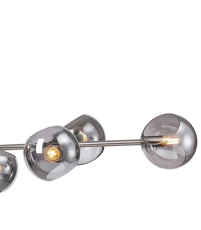 Maspeth Linear Fixed Multi Height Pendant/Semi Flush Double Cut Glass 8 x E14 Satin Nickel/Smoke-8