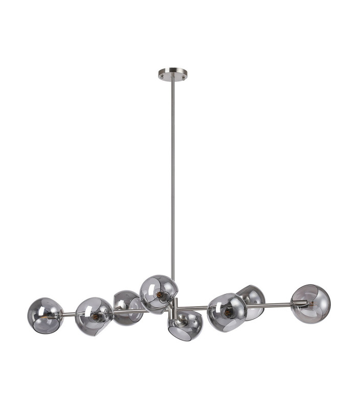 Maspeth Linear Fixed Multi Height Pendant/Semi Flush Double Cut Glass 8 x E14 Satin Nickel/Smoke-9
