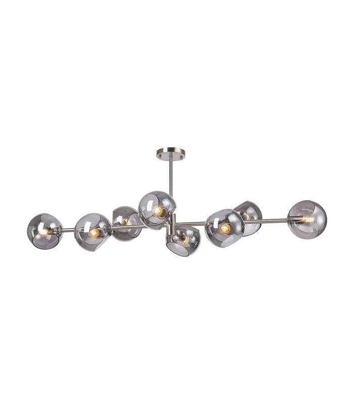 Maspeth Linear Fixed Multi Height Pendant/Semi Flush Double Cut Glass 8 x E14 Satin Nickel/Smoke-10